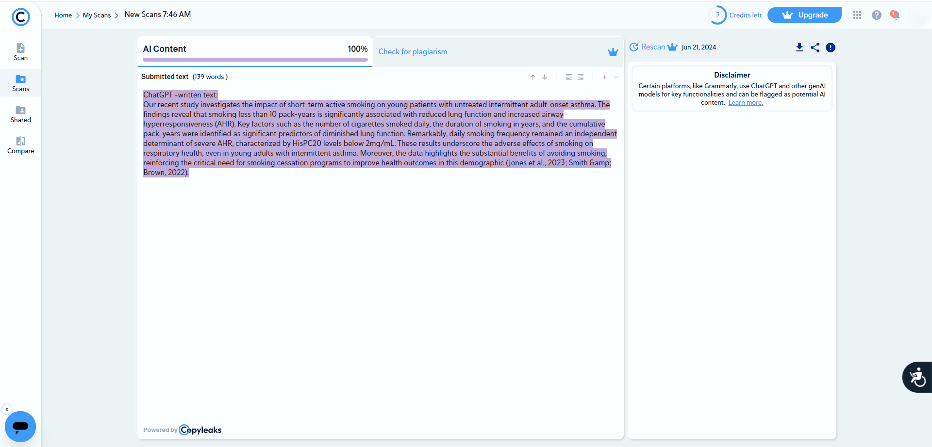 Copyleaks ai detector text for chatgpt-generated texts