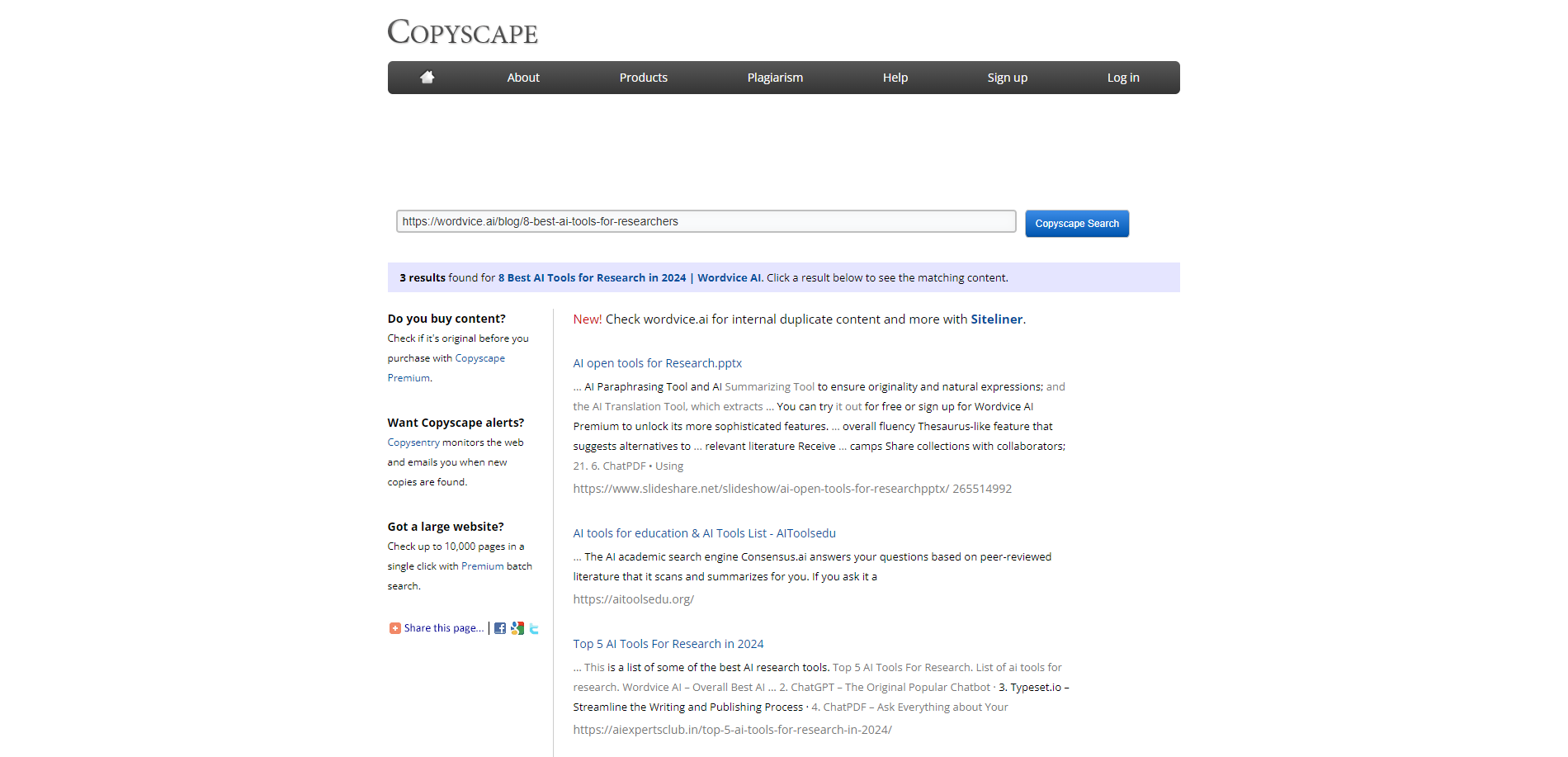 copyscape plagiarism checker example