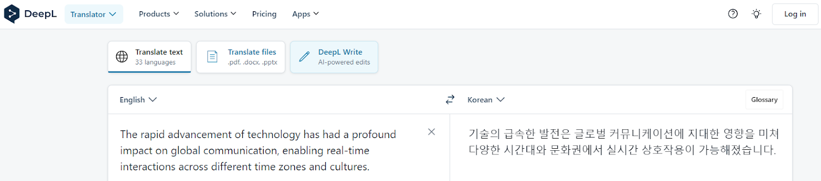 DeepL translation example