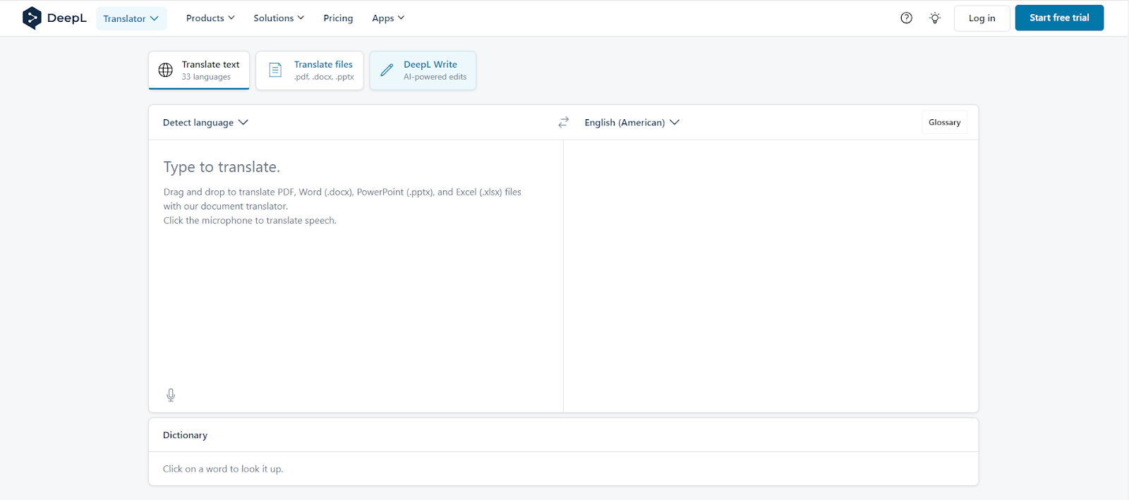 The main page of DeepL