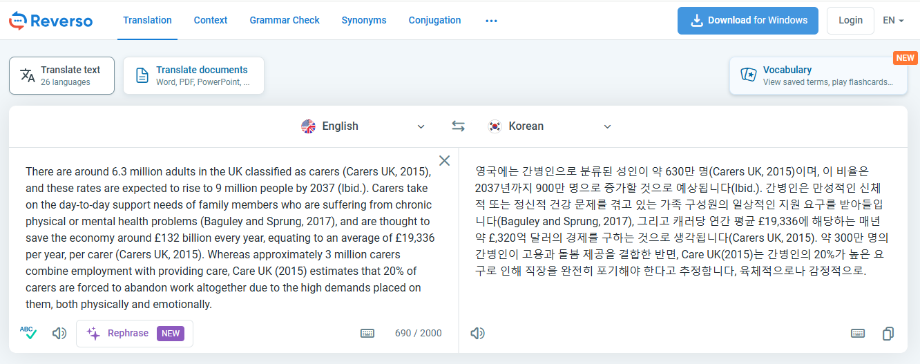Reverso translation example