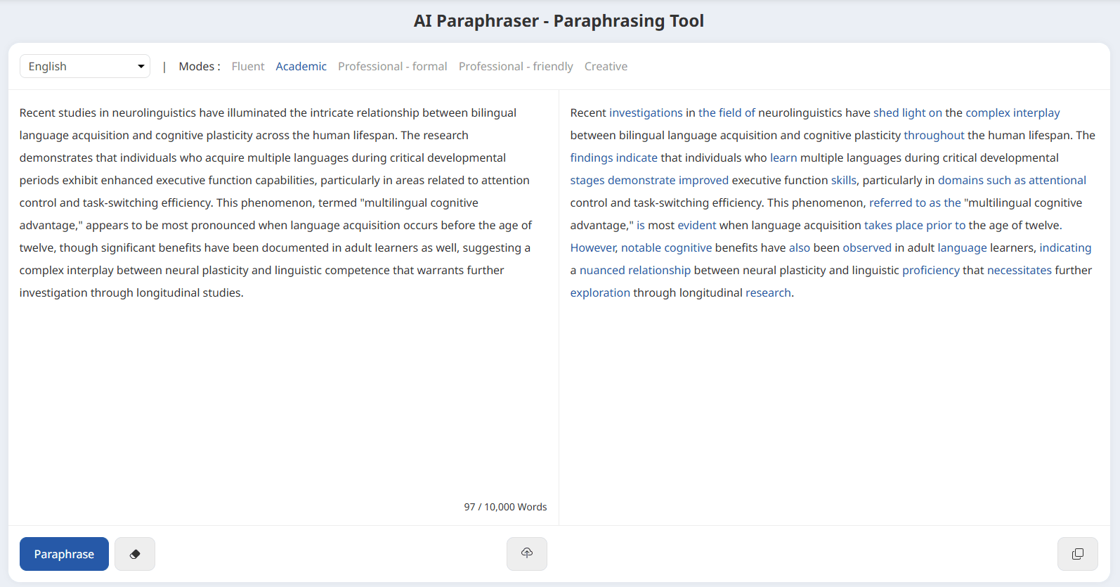Wordvice AI Paraphraser Example