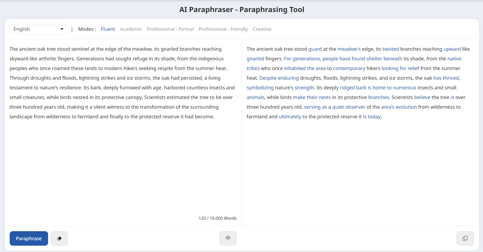 Wordvice AI Paraphraser Example