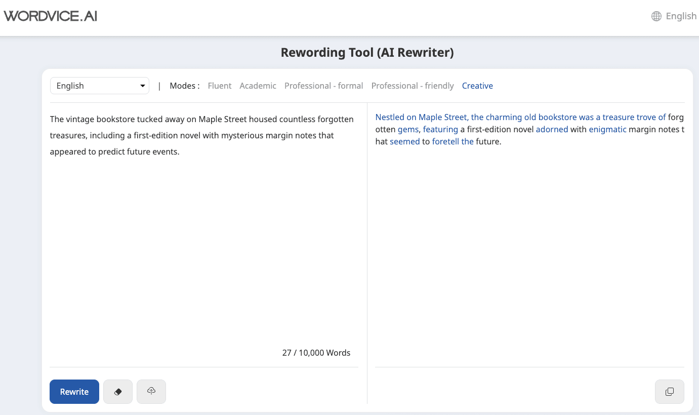 Wordvice AI Rewriter Example